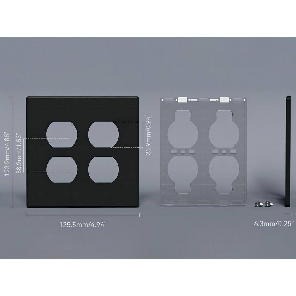 Black 4-Gang Duplex Outlet Plastic Wall Plate Set