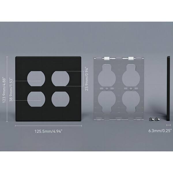 Skull Duplex Outlet Cover – Gothic Rose Flower Halloween Design, Standard Size, Black Plastic Wall Plate