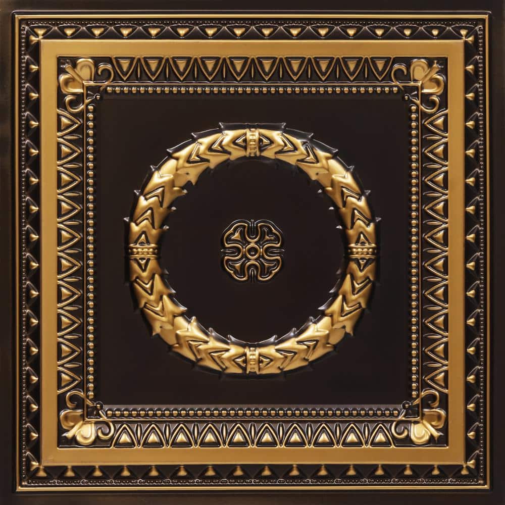 Antique Gold PVC Square Ceiling Tile with Laurel Wreath Design