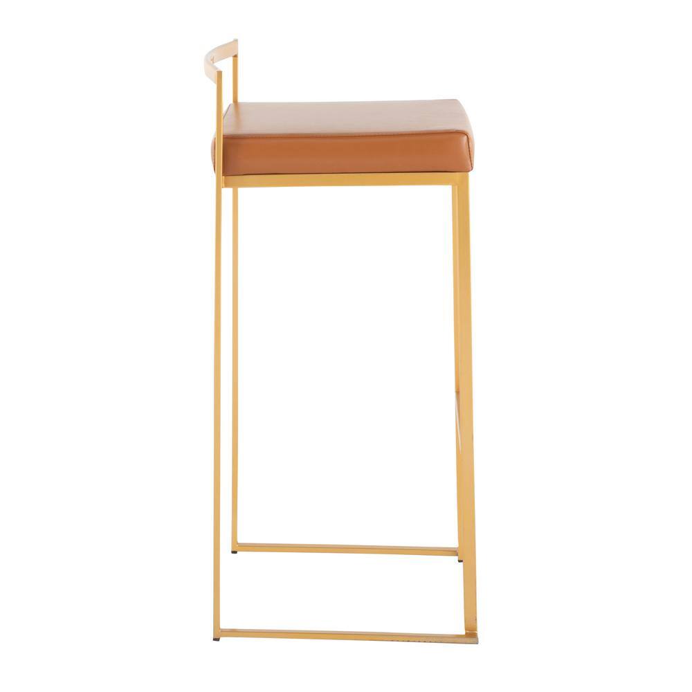 Gold and Camel Faux Leather Adjustable Bar Stools, Set of 2