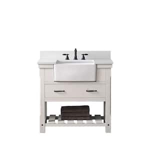 Wesley 36 in. W x 22 in. D Bath Vanity in Weathered White with Engineered Stone Top in Ariston White with White Sink