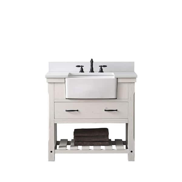 Wesley 36 in. W x 22 in. D Bath Vanity in Weathered White with Engineered Stone Top in Ariston White with White Sink