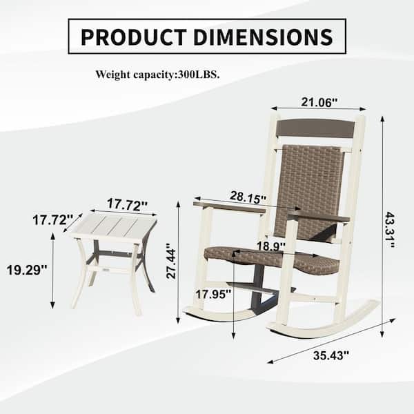 3-Piece White HDPE Outdoor Rocking Chair Set with Side Table