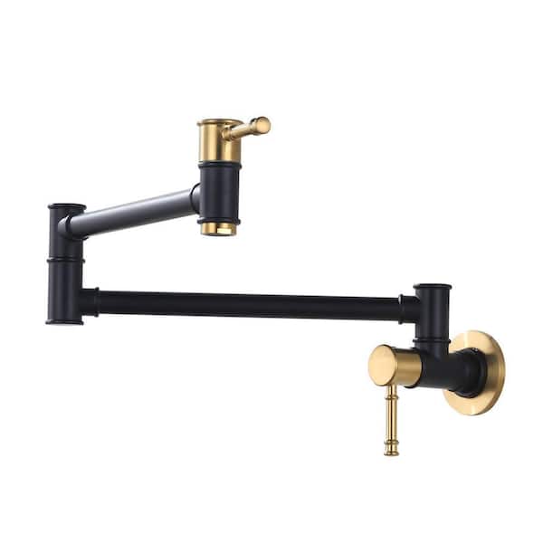 Wall Mounted Pot Filler with Double Cross Handle and Brass in Black and Gold