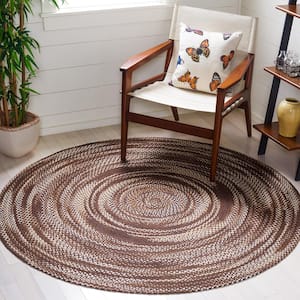 Braided Brown/Ivory 4 ft. x 4 ft. Striped Round Area Rug