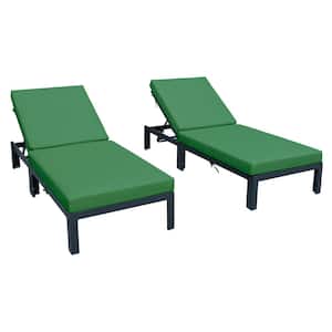 Chelsea Modern Black Aluminum Outdoor Patio Chaise Lounge Chair with Green Cushions (Set of 2)