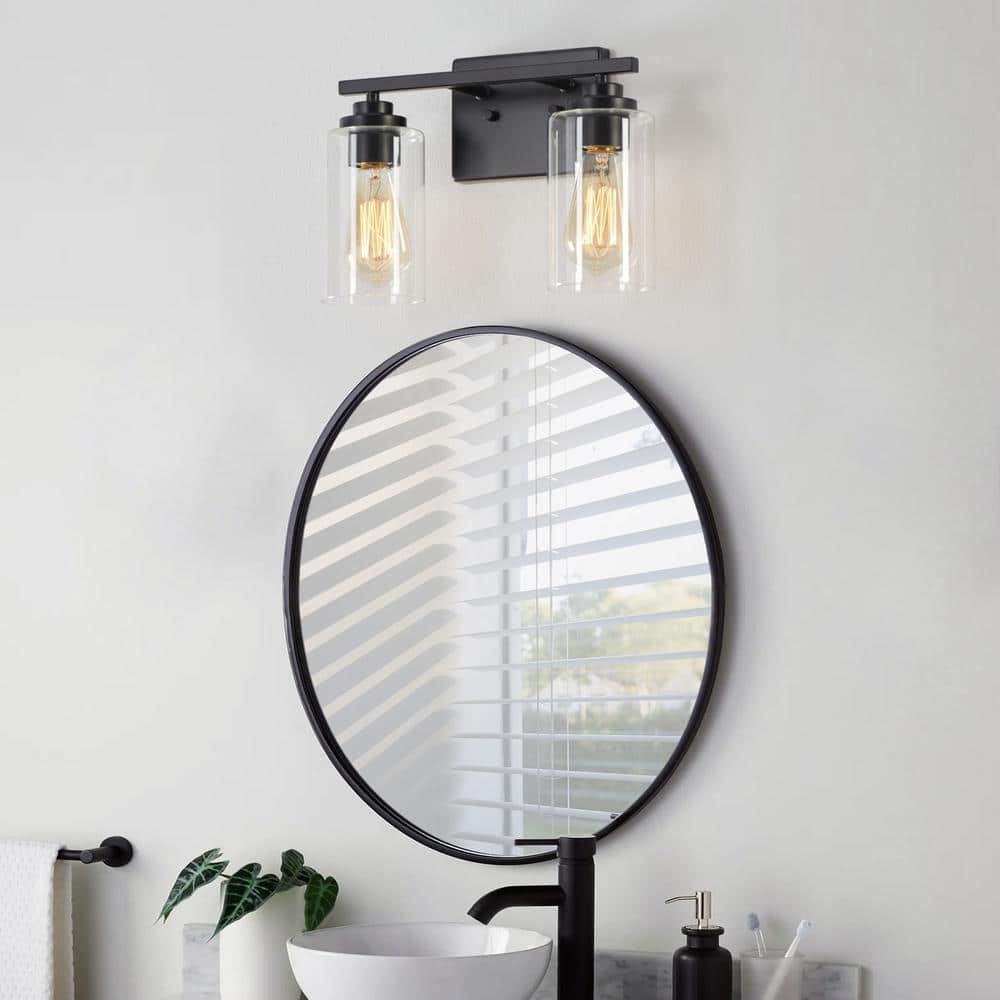 Black Steel 2-Light Dimmable Cylinder Vanity Light