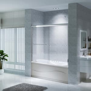 Berlin 59 in. W x 56 in. H Double Sliding Semi-Frameless Tub Doors in Chrome with Clear Glass