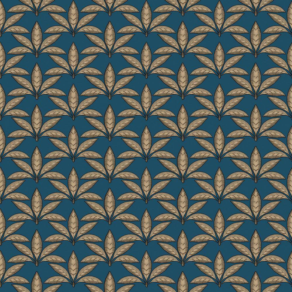 Into The Wild Blue and Gold Metallic Leaf Motif Non-Pasted Non-Woven Paper 