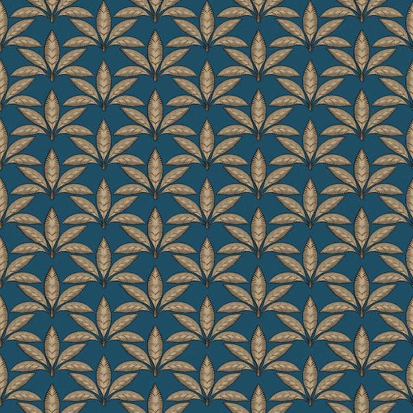 Unbranded Into The Wild Blue and Gold Metallic Leaf Motif Non-Pasted Non-Woven Paper Wallpaper Roll