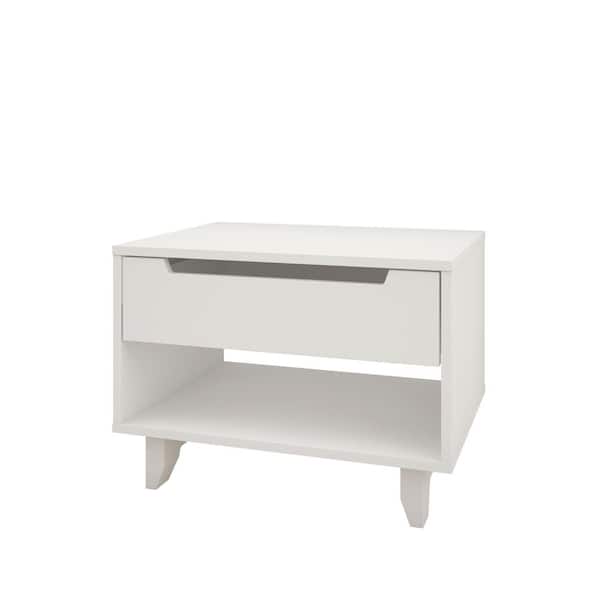 Nexera Aura 1-Drawer White Nightstand with Cut-Out Handle 17.25 in. H x 23.625 in. W x 18 in. D