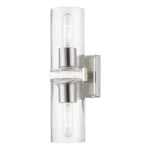 Bannock 15 in. 2-Light Brushed Nickel Vanity Light with Clear Glass