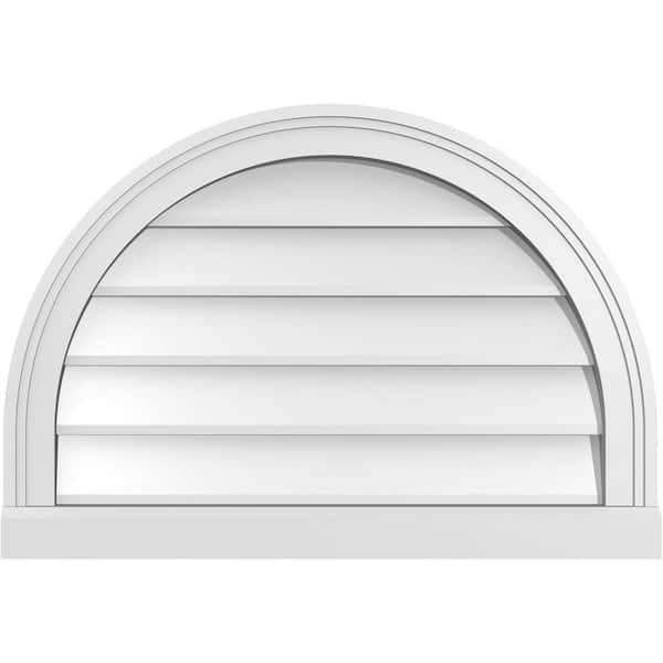 Ekena Millwork 26 in. x 18 in. Round Top Surface Mount PVC Gable Vent: Decorative with Brickmould Sill Frame