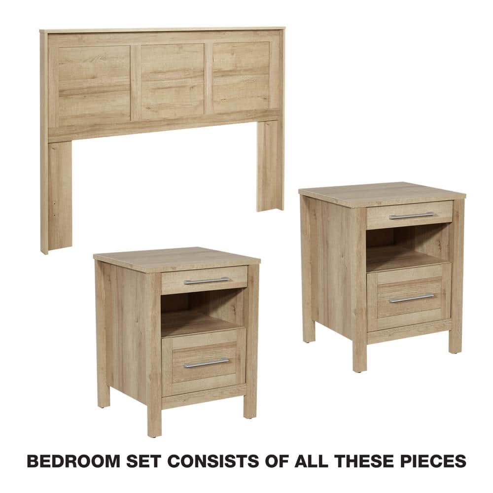 Canyon Oak Queen/Full Headboard and Nightstands Bedroom Set