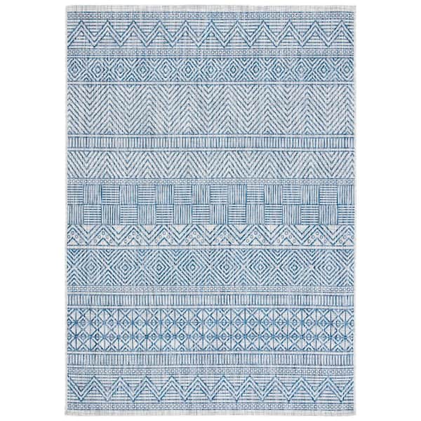 SAFAVIEH Courtyard Gray/Navy Doormat 3 ft. x 5 ft. Striped Tribal Chevron Indoor/Outdoor Area Rug
