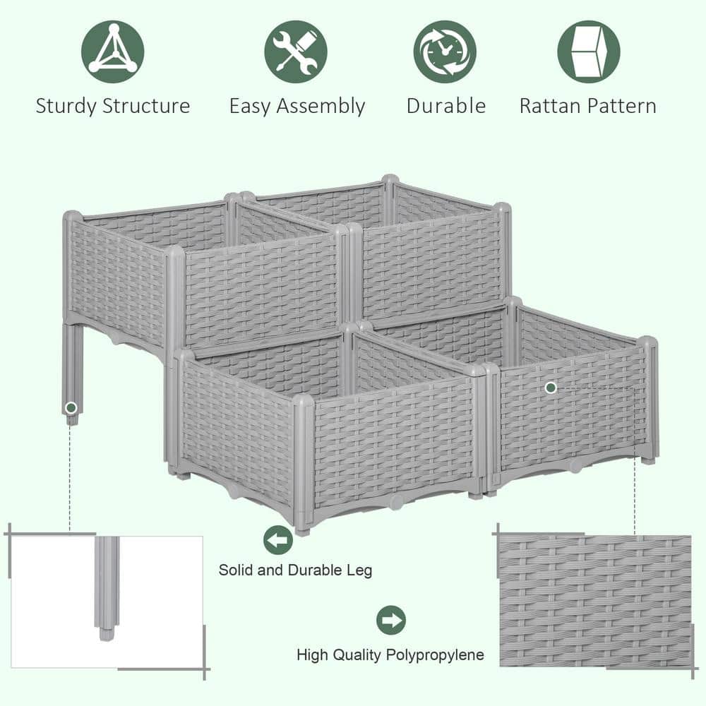 Gray 4-Piece Raised Garden Bed Planter with Self-Watering Design