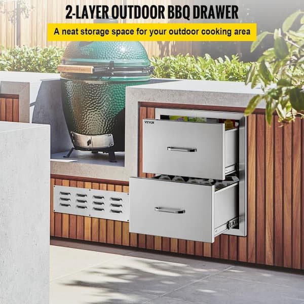 Seeutek Outdoor Kitchen Drawers Stainless Steel 14 x 8.5 x 23 inch Flush Mount BBQ Drawers Single Layer Access Storage Drawers for Outdoor Kitchen or BBQ Island Patio Grill Station 