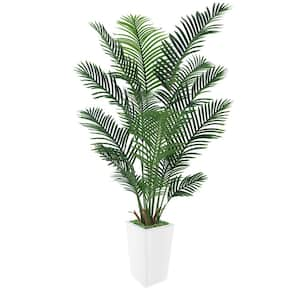 7 ft. Artificial Palm Tree in Pot with Realistic Leaves & Natural Wood Trunk