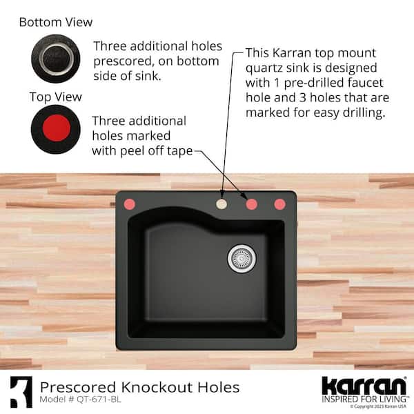Karran Drop-In Quartz/Granite Composite 25 in. 1-Hole Single