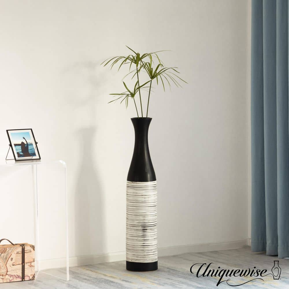 Handcrafted Black and White Ceramic Bottle-Shaped Floor Vase
