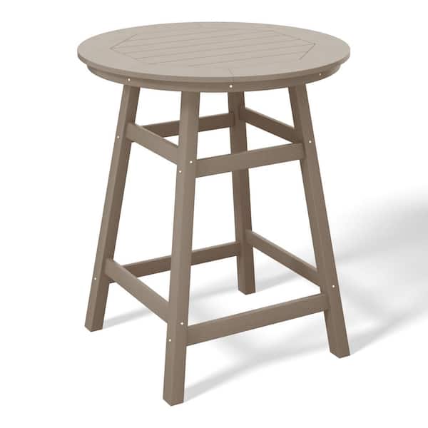 WESTIN OUTDOOR Laguna 35 in. Round HDPE Plastic All Weather Outdoor Patio Counter Height High Top Bistro Table in Weathered Wood