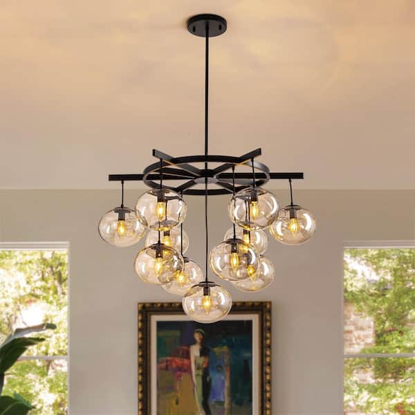 11-Light Dimmable Sputnik Black Modern Bubble Cluster Molecular Chandelier with Shades for Living Room Kitchen Island