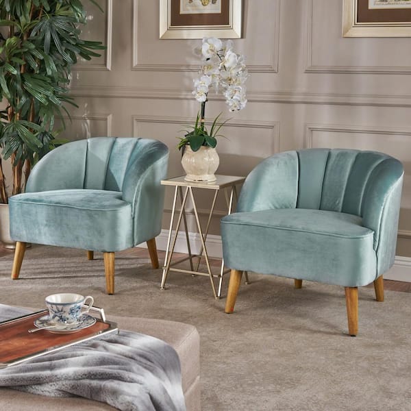 Noble House Amaia Seafoam Blue Velvet Upholstered Club Chair (Set