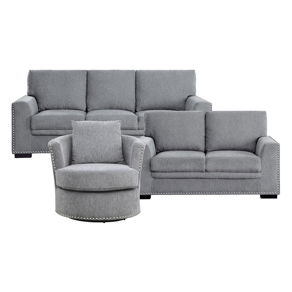 Driggs 84 in. W Straight Arm Chenille Rectangle 3-Piece Living Room Sofa Se