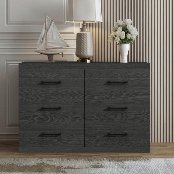 GALANO Hamsper Dark Gray Oak 6-Drawer 46.5 in. Wide Dresser (Sturdy Design with Interlocking Drawers)