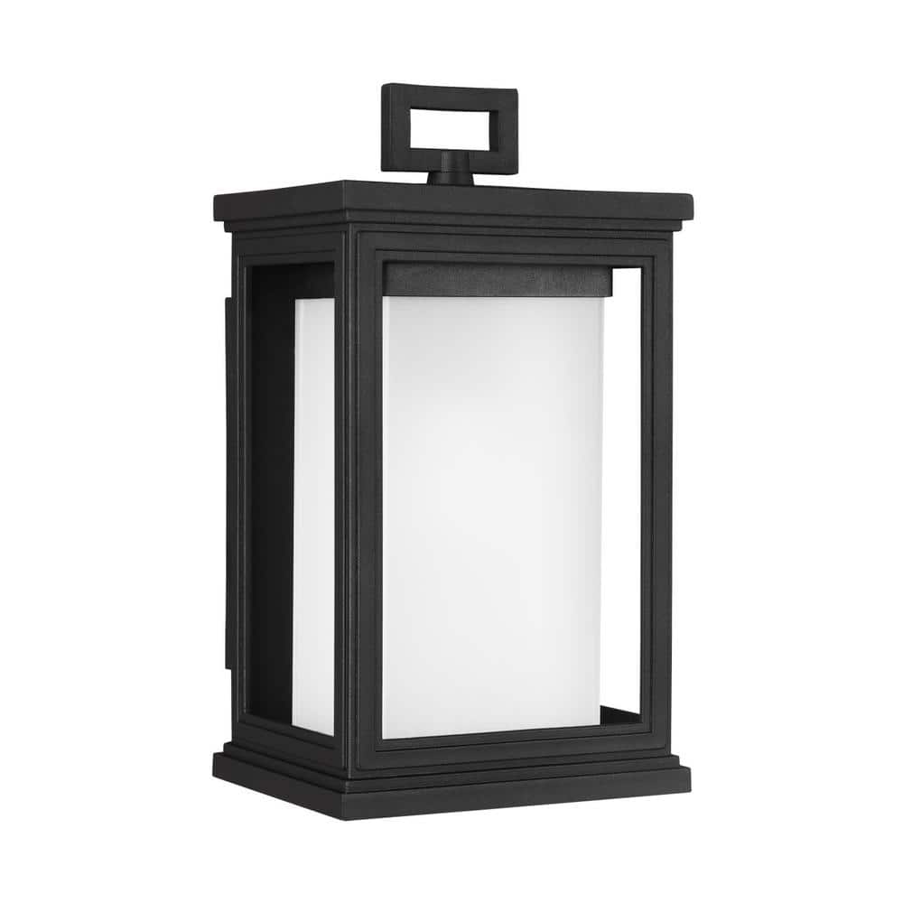 Textured Black Rectangular Outdoor Wall Lantern with White Opal Glass