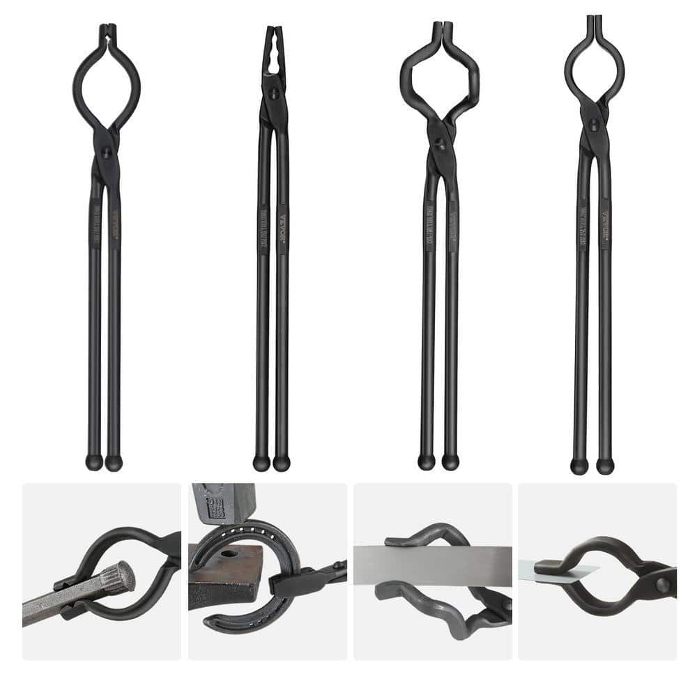 VEVOR Blacksmith Tongs, 18 in. 4-pieces, V-Bit Bolt Tongs, Wolf