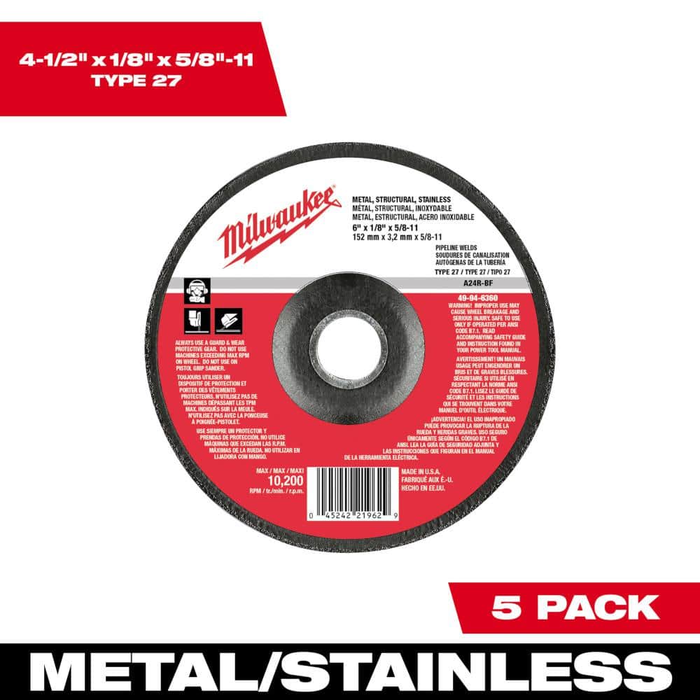 Milwaukee 41/2 in. x 1/8 in. x 5/811 in. Grinding Wheel (Type 27) 49