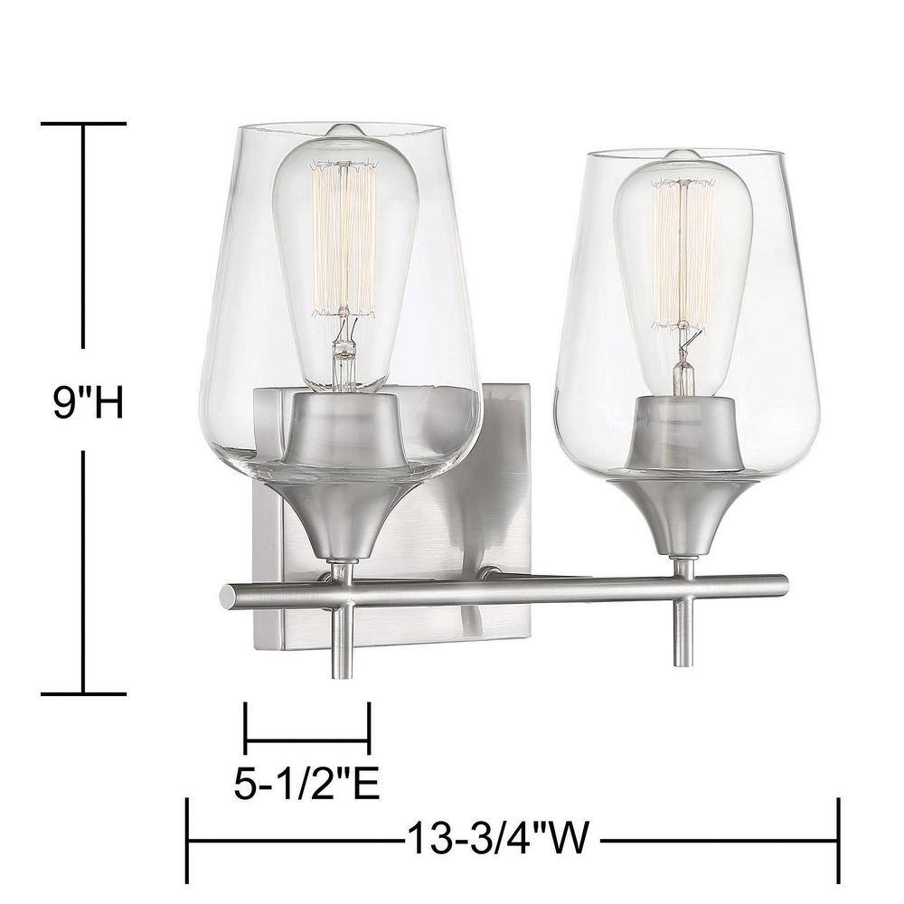 Satin Nickel 2-Light Vanity Fixture with Clear Glass Shades