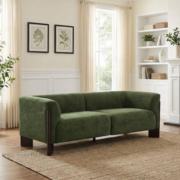 Luxury 81.1 in. Flared Arm Chenille Rectangle 2-Seater Sofa for Living Room in Green with Solid Wood Leg(Set of 1)