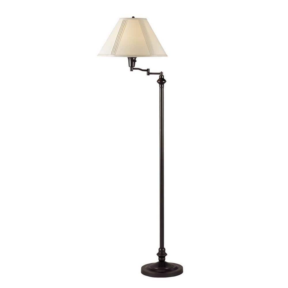 Adjustable Dark Bronze Swing Arm Floor Lamp with Pleated Shade