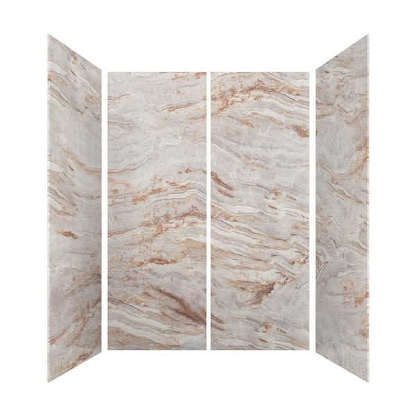 CASTICO 60 in. L x 32 in. W x 84 in. H Glue-Up Alcove Solid Composite Stone 4-Piece Shower Wall Set in Nacarado Brown
