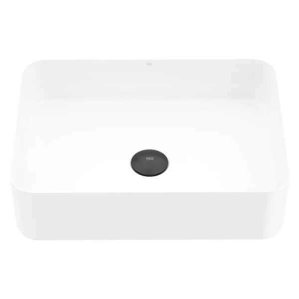 UltraThin Modern White Matte Stone 19 in. Length x 14 in. Width Rectangular Vessel Bathroom Sink