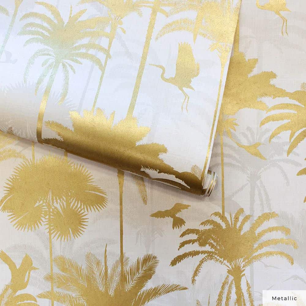 Metallic Gold Palm Trees Peel and Stick Wallpaper Roll