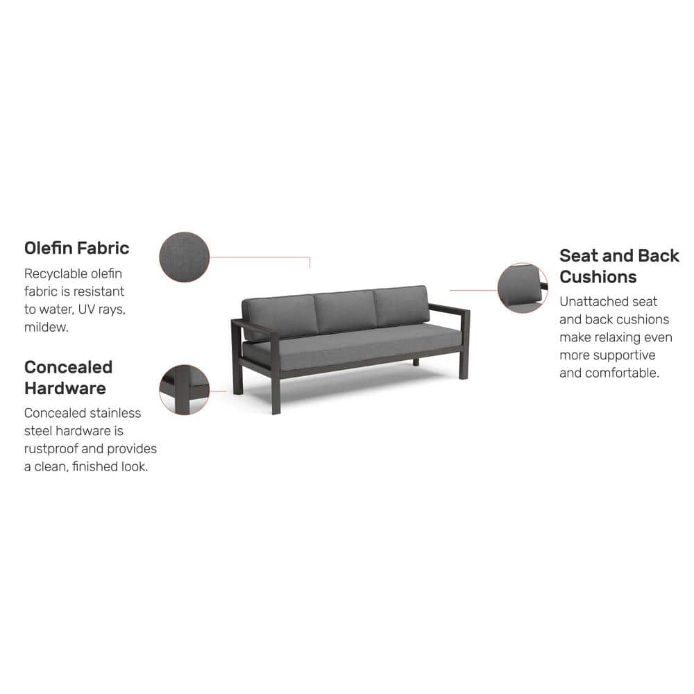 Gray Aluminum Outdoor Sofa with Weather-Resistant Cushions