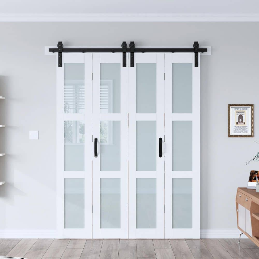 64 in. x 84 in. 3-Lite Tempered Frosted Glass Solid Core White Finished MDF Wood Bi-Fold Door with Hardware Kit price history on PriceWatchPro