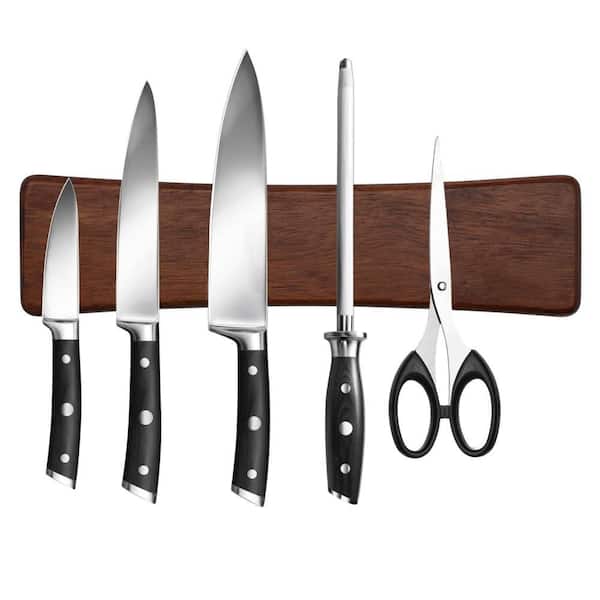 4-Knife 10 in. Acacia Wood Knife Magnetic Strip, Wall-Mounted Magnetic Knife Holder for Kitchen Utensil Organizer