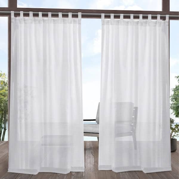 EXCLUSIVE HOME Miami Winter White Solid Sheer Hook-and-Loop Tab Indoor/Outdoor Curtain, 54 in. W x 108 in. L (Set of 2)