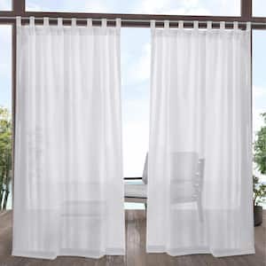 Miami Winter White Solid Sheer Hook-and-Loop Tab Indoor/Outdoor Curtain, 54 in. W x 96 in. L (Set of 2)