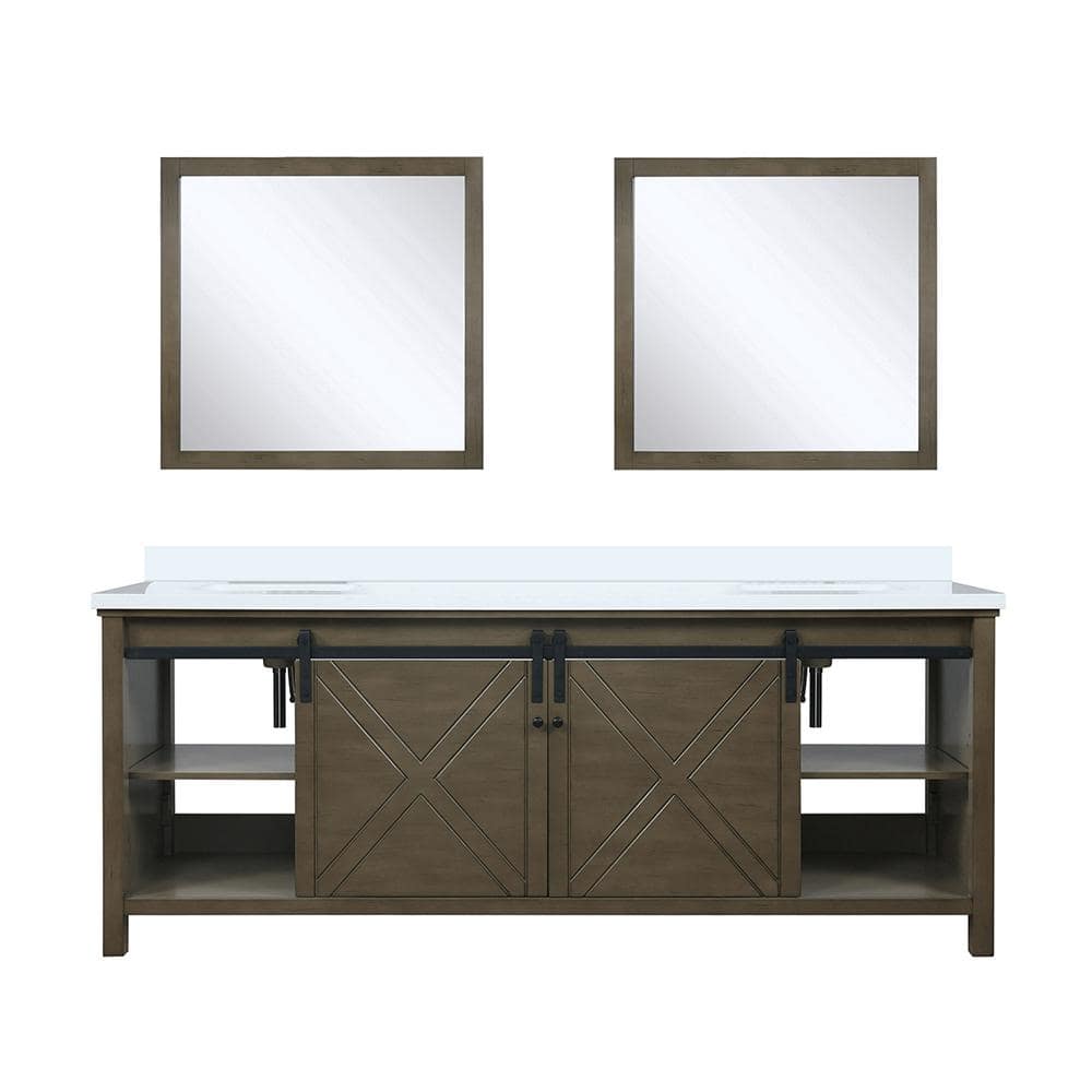 Marsyas 84 in W x 22 in D Rustic Brown Double Bath Vanity, Cultured Marble Countertop and 34 in Mirrors -  Lexora, LVM84DK310