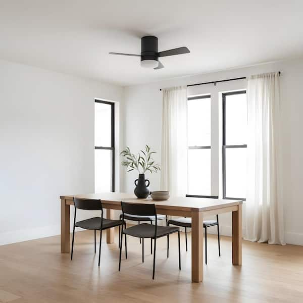 Era 32 in. Midnight Black Hugger LED Flush Mount Standard Ceiling Fan with Reversible Blades, Light Kit and Remote