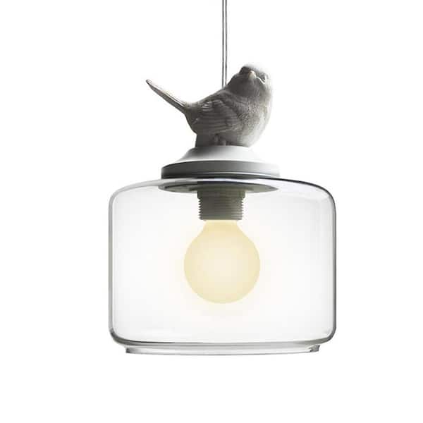 OUKANING 40-Watt 1-Light White Creative Bird Shape Pendant Light with Clear Glass Shade for Kitchen Island, No Bulbs Included