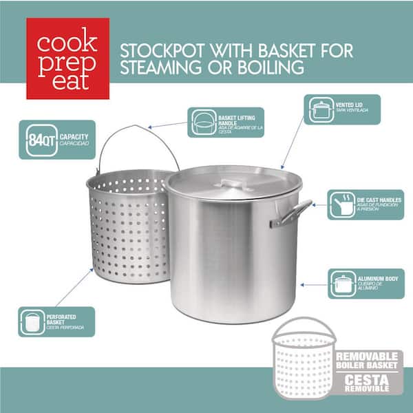 84 qt. Aluminum Cooking Stock Pot with Basket for Steaming Tamales Seafood  Crawfish Boiler with Lid