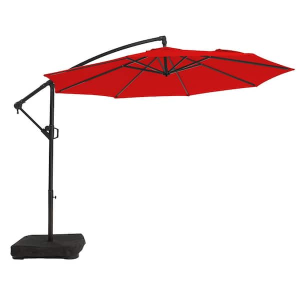 10 ft. Patio Offset Umbrella Outdoor Cantilever Umbrella with Weighted Base Red