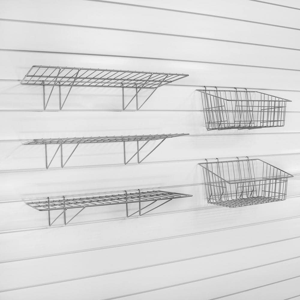 Chrome Steel Slatwall Shelves and Baskets Set