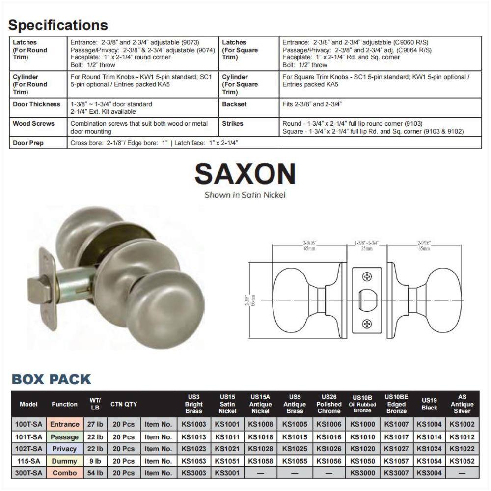 Saxon Oil Rubbed Bronze Keyed Entry Door Knob